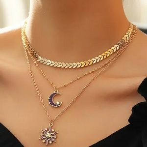 gold Celeste star & moon triple chain choker set